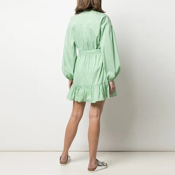 CINQ À SEPT - Kelly Striped Shirt Dress - Green and White - Picture 2 of 12